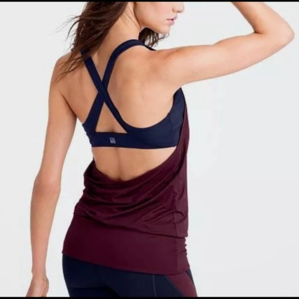 VSX sport 2 in 1 tank top w built in bra scoop-back athletic top (965)🦋
